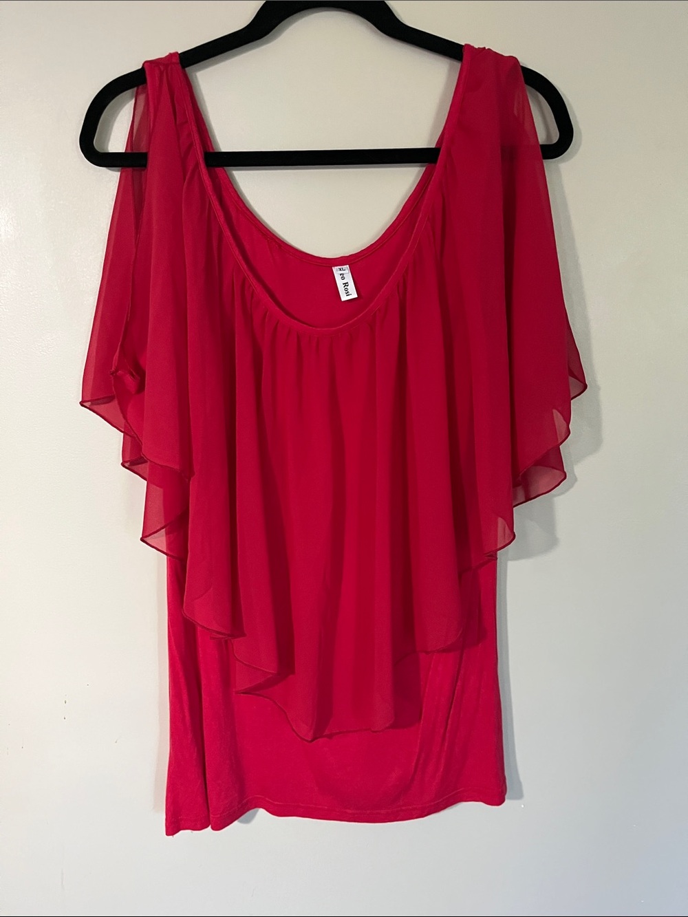 ❤️❤️❤️Leo Rosi Ruffled Cold-Shoulder Chiffon Tunic Top - Fuchsia